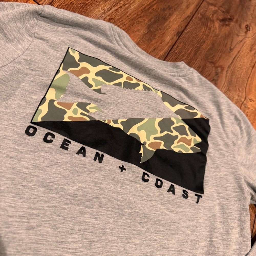 Boys’ Longsleeve Grey/Camo Fishing Shirt: Ocean + Coast